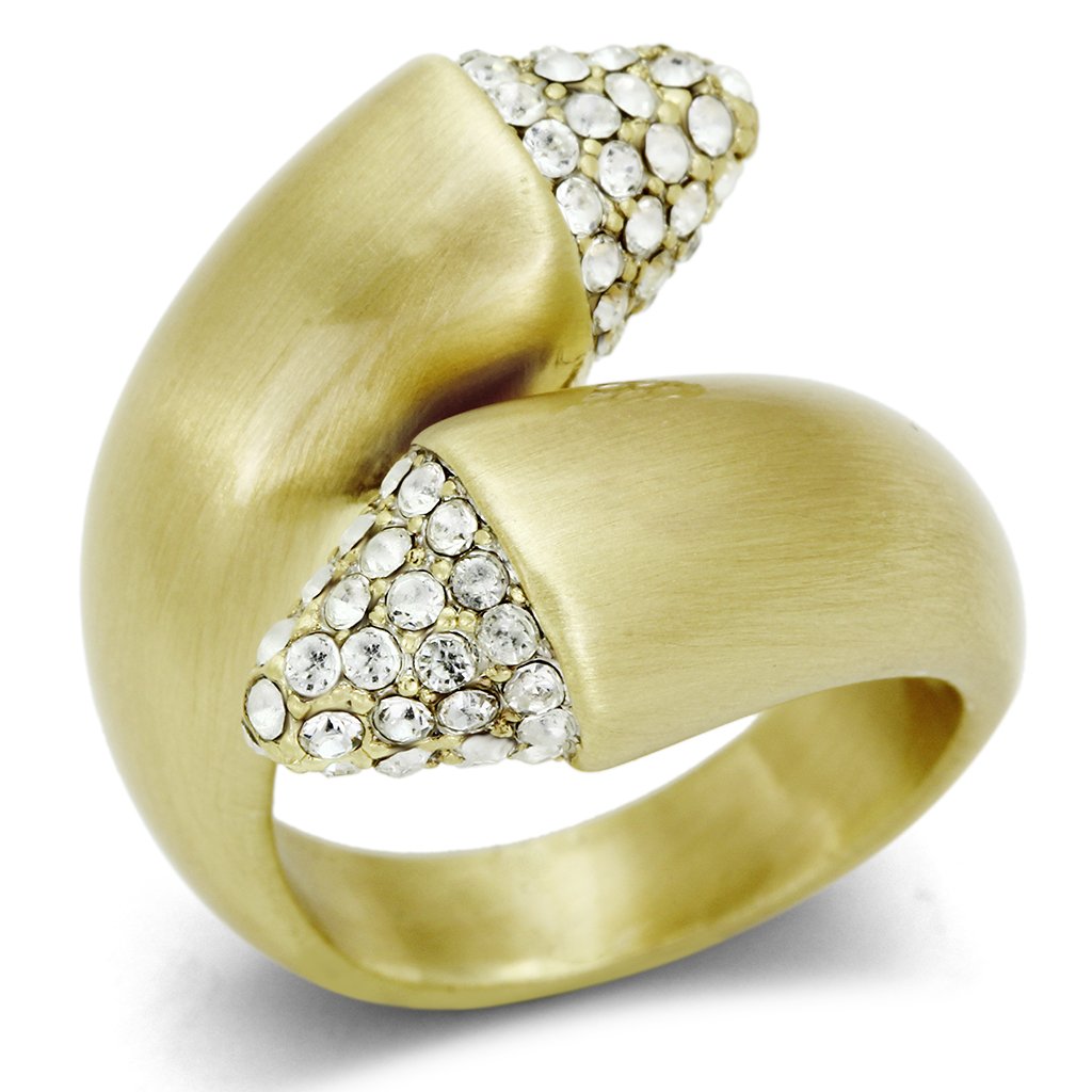 JCE2466 Gold & Brush Brass Ring with Top Grade Crystal in Clear