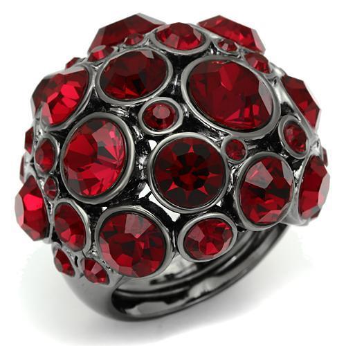 JCE2501 Ruthenium Brass Ring with Top Grade Crystal in Siam