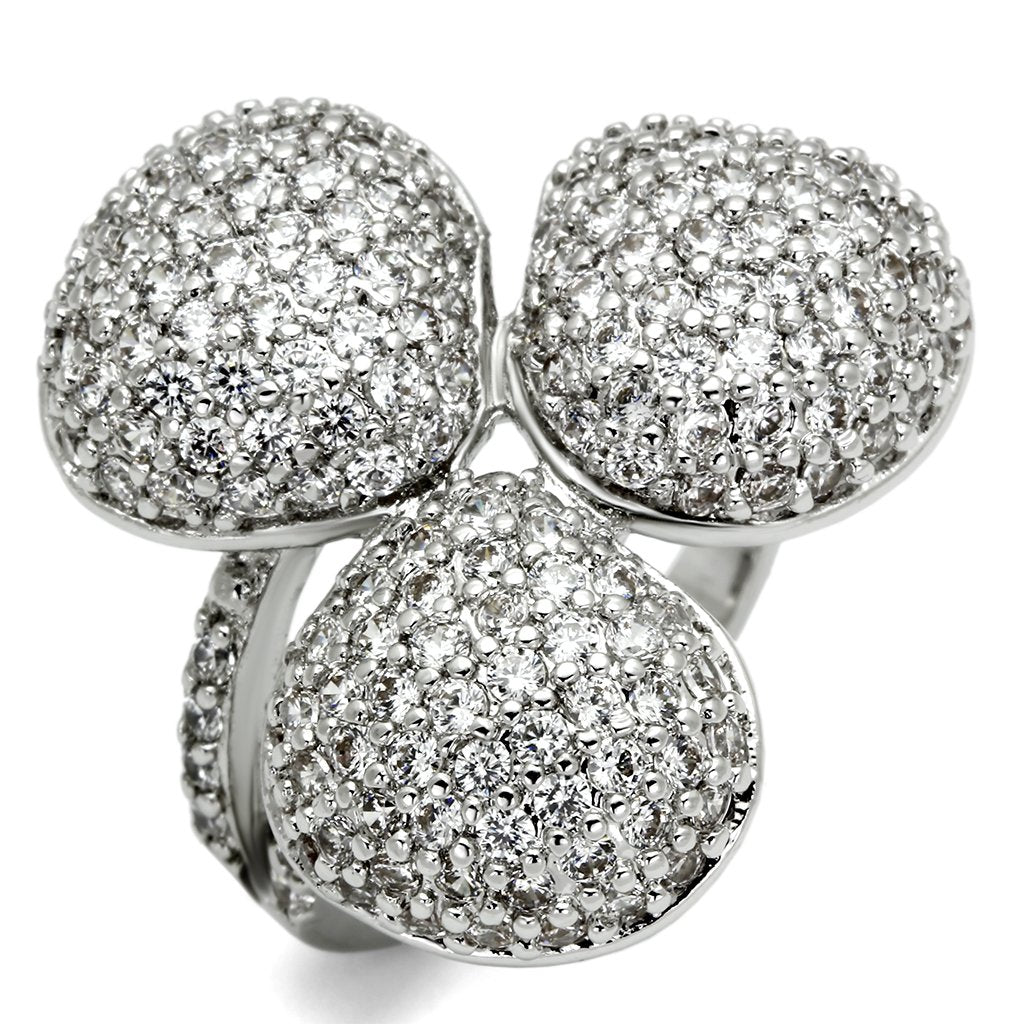 JCE2526 Rhodium Brass Ring with AAA Grade CZ in Clear