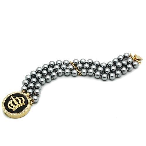 JCE2642 Gold Brass Bracelet with Semi-Precious Onyx in Jet