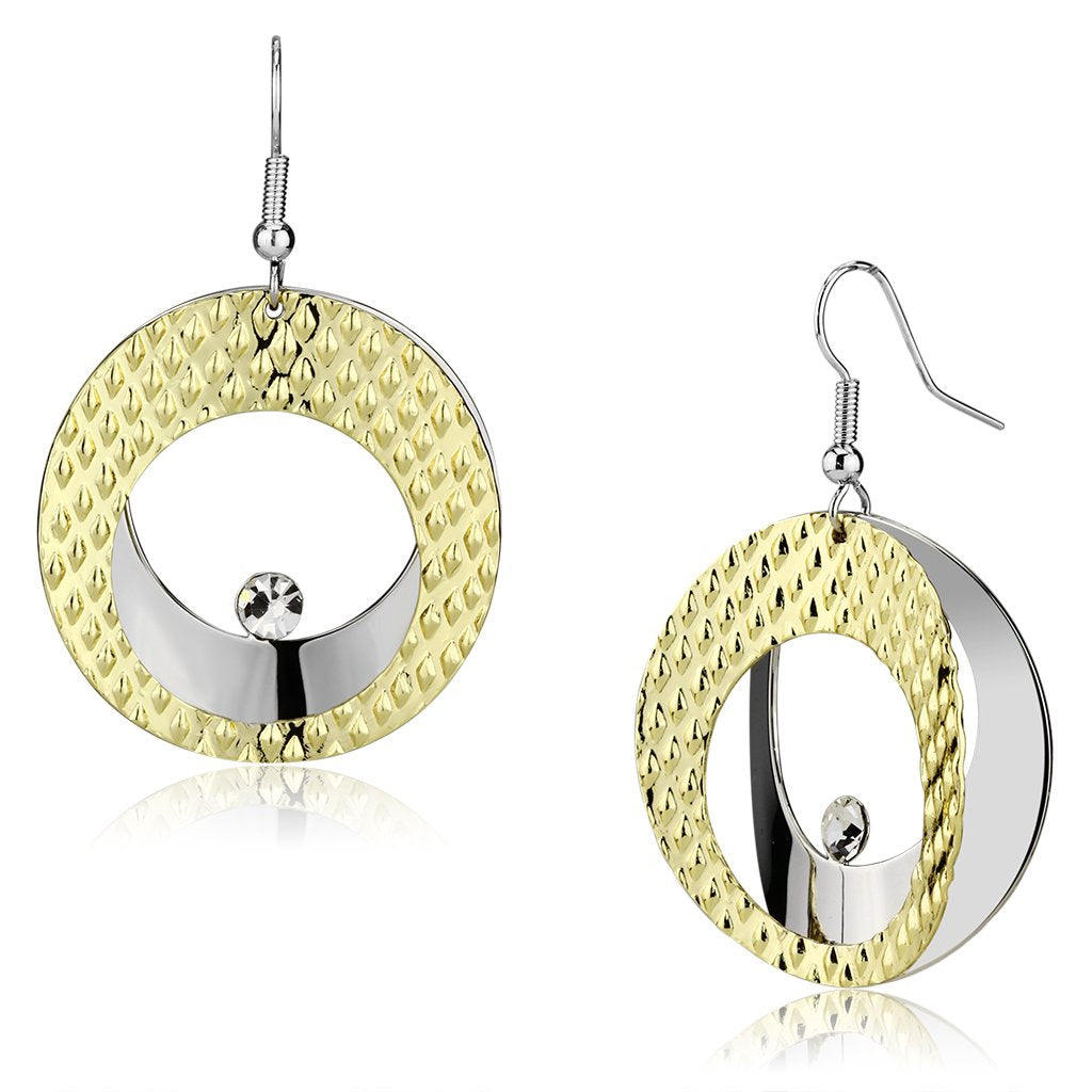 JCE2672 Gold+Rhodium Iron Earrings with Top Grade Crystal  in Clear