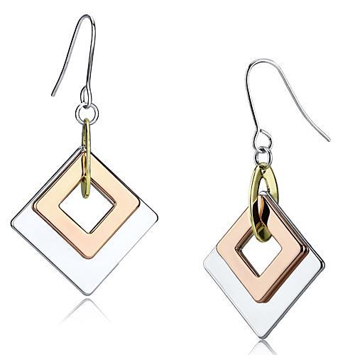 JCE2676 Rhodium + Gold + Rose Gold Iron Earrings with No Stone