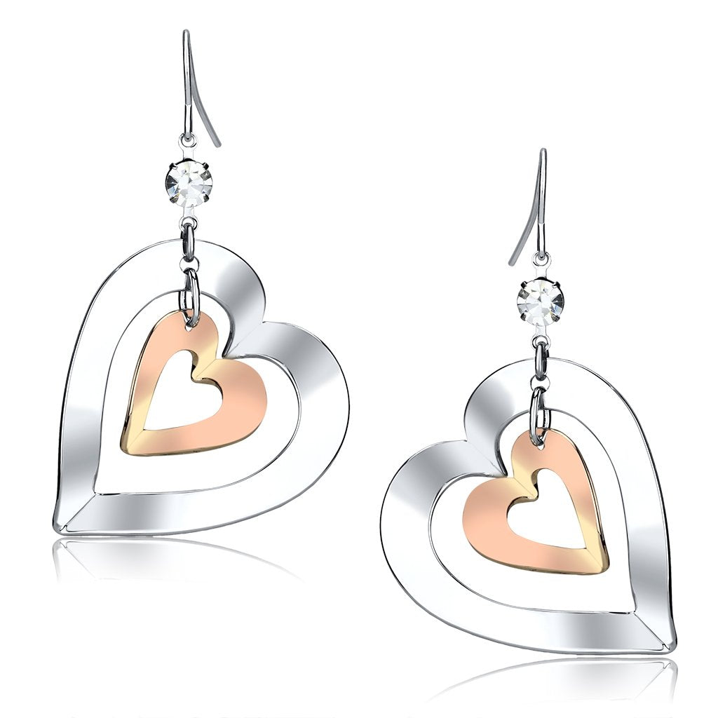 JCE2695 Rose Gold + Rhodium Iron Earrings with Top Grade Crystal in Clear