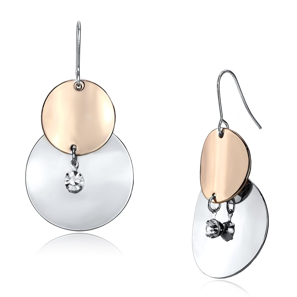 JCE2697 Rose Gold + Rhodium Iron Earrings with Top Grade Crystal in Clear
