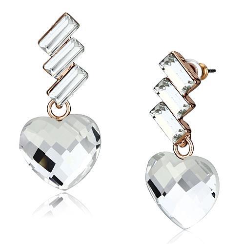 JCE2756 Rose Gold Iron Earrings with Top Grade Crystal in Clear