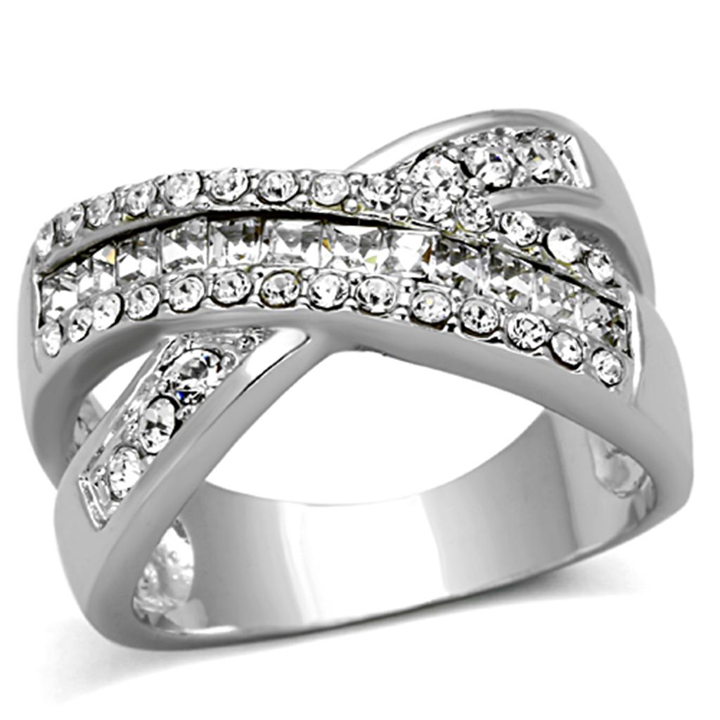 JCE2942 Rhodium Brass Ring with Top Grade Crystal in Clear