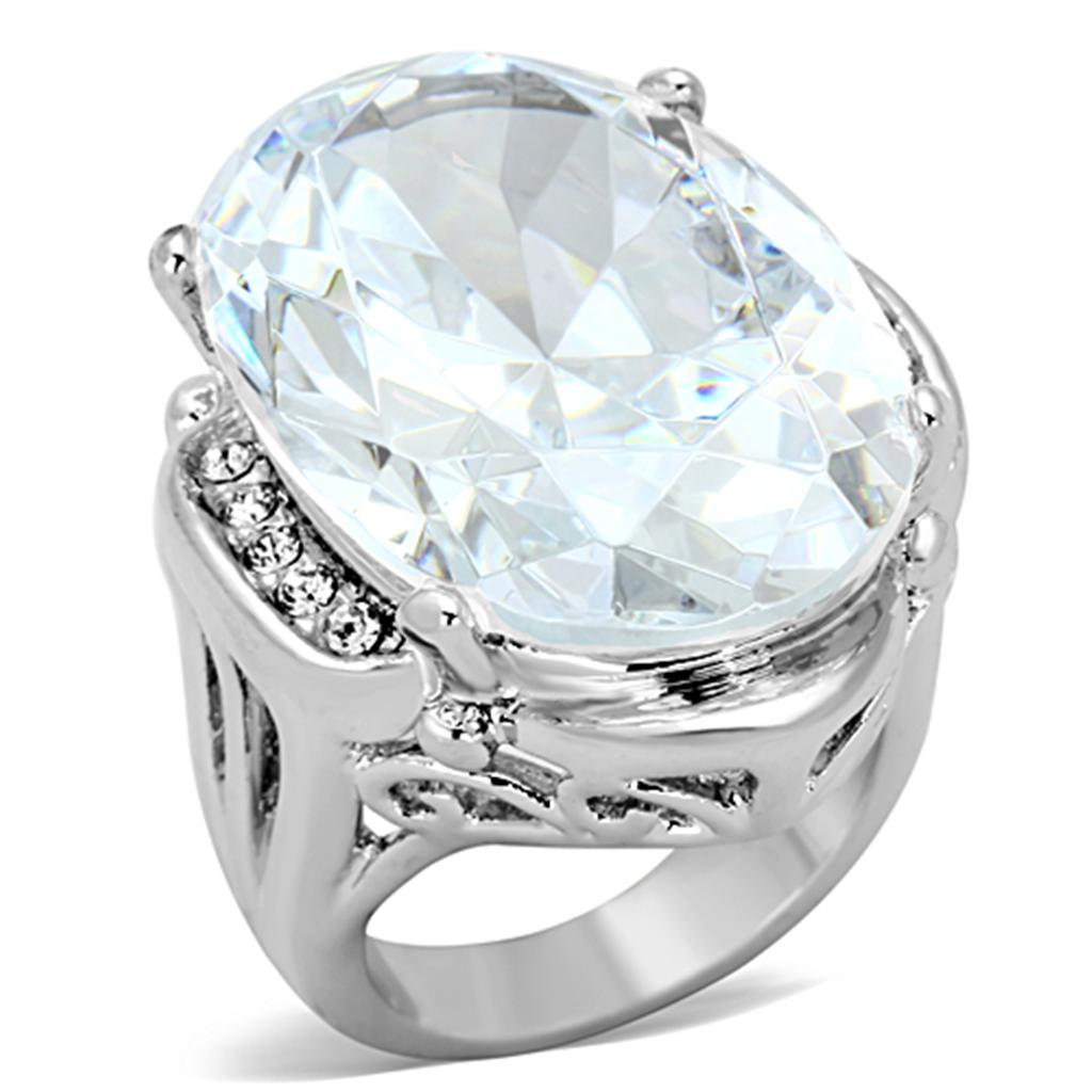 JCE2950 Rhodium Brass Ring with AAA Grade CZ in Clear
