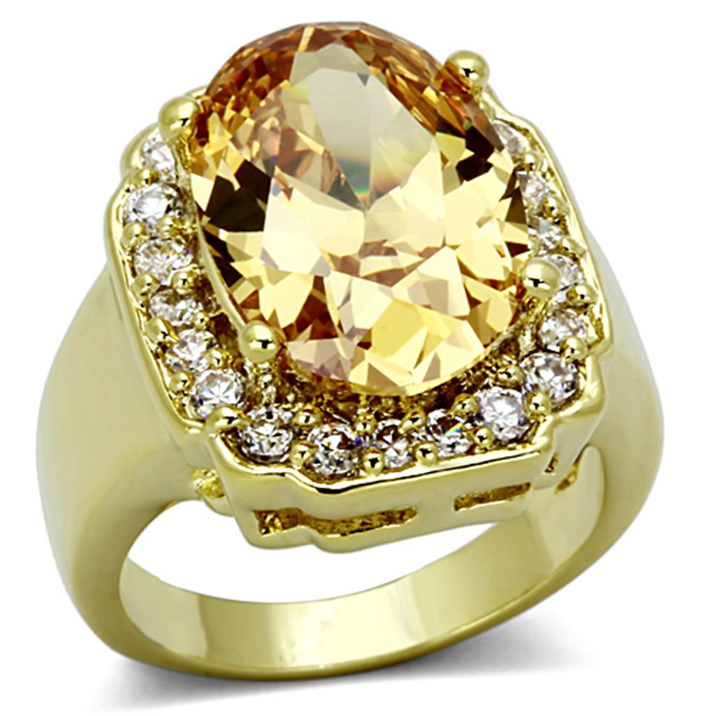 JCE2955 Gold Brass Ring with AAA Grade CZ in Topaz