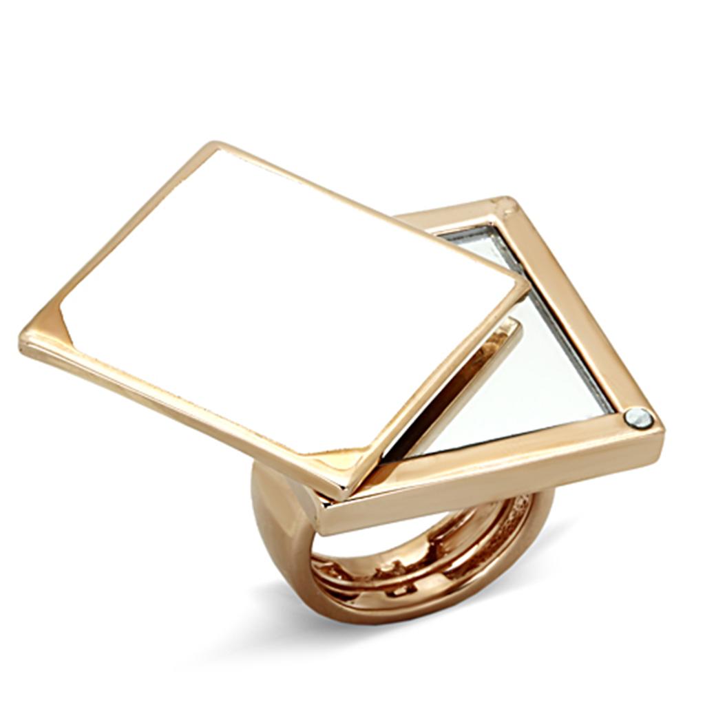 JCE2971 Rose Gold Brass Ring with Synthetic Synthetic Glass in Clear