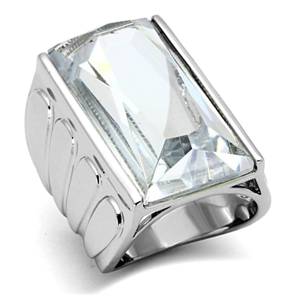 JCE3030 Rhodium Brass Ring with AAA Grade CZ  in Clear