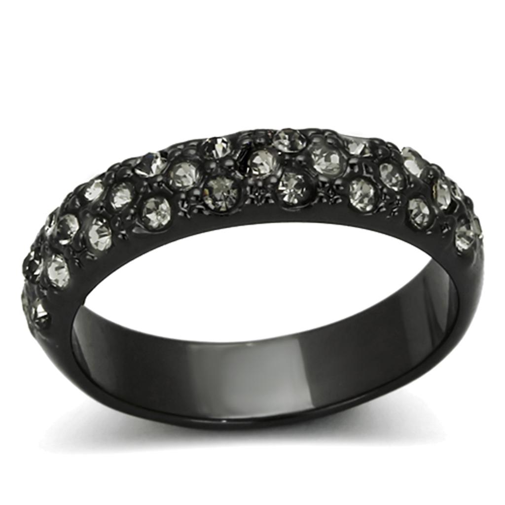 JCE3064 TIN Cobalt Black Brass Ring with Top Grade Crystal  in Black Diamond