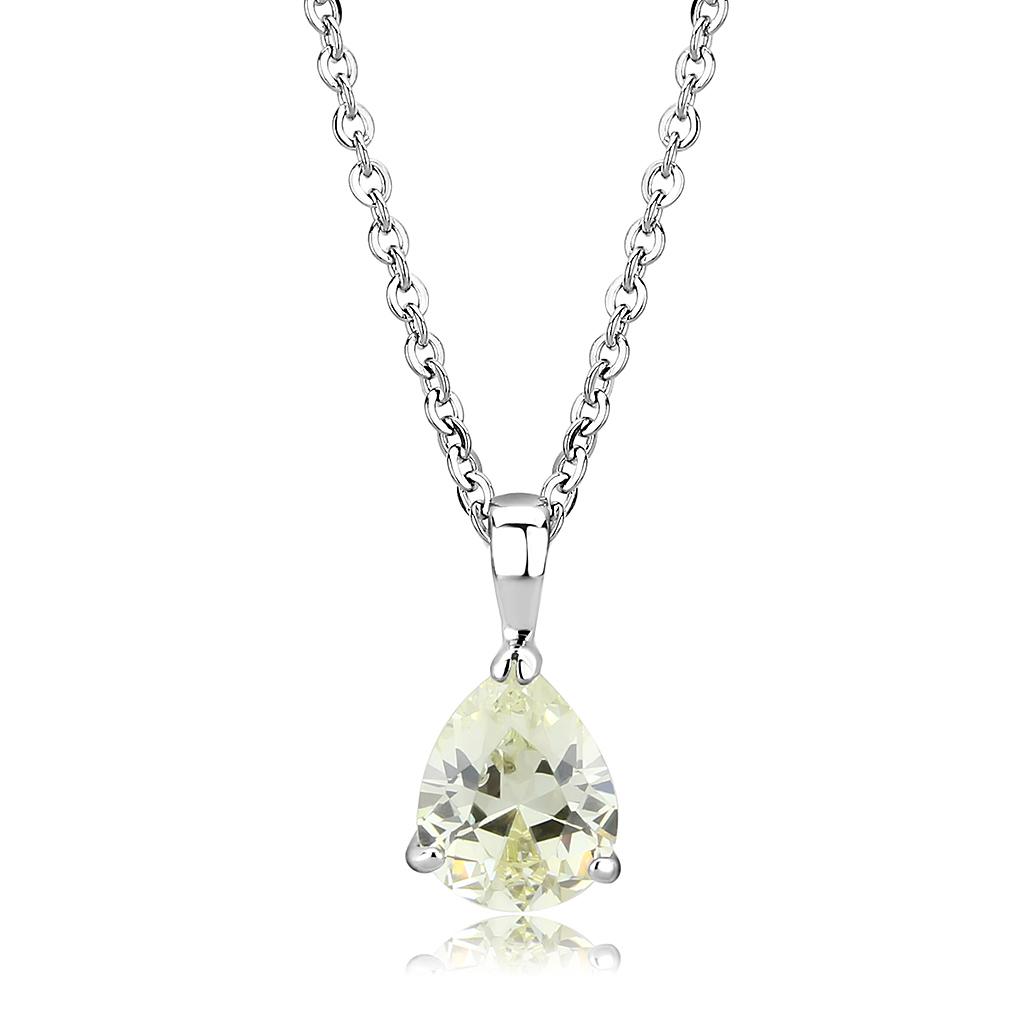 JCE311 Rhodium Brass Chain Pendant with AAA Grade CZ  in Citrine Yellow