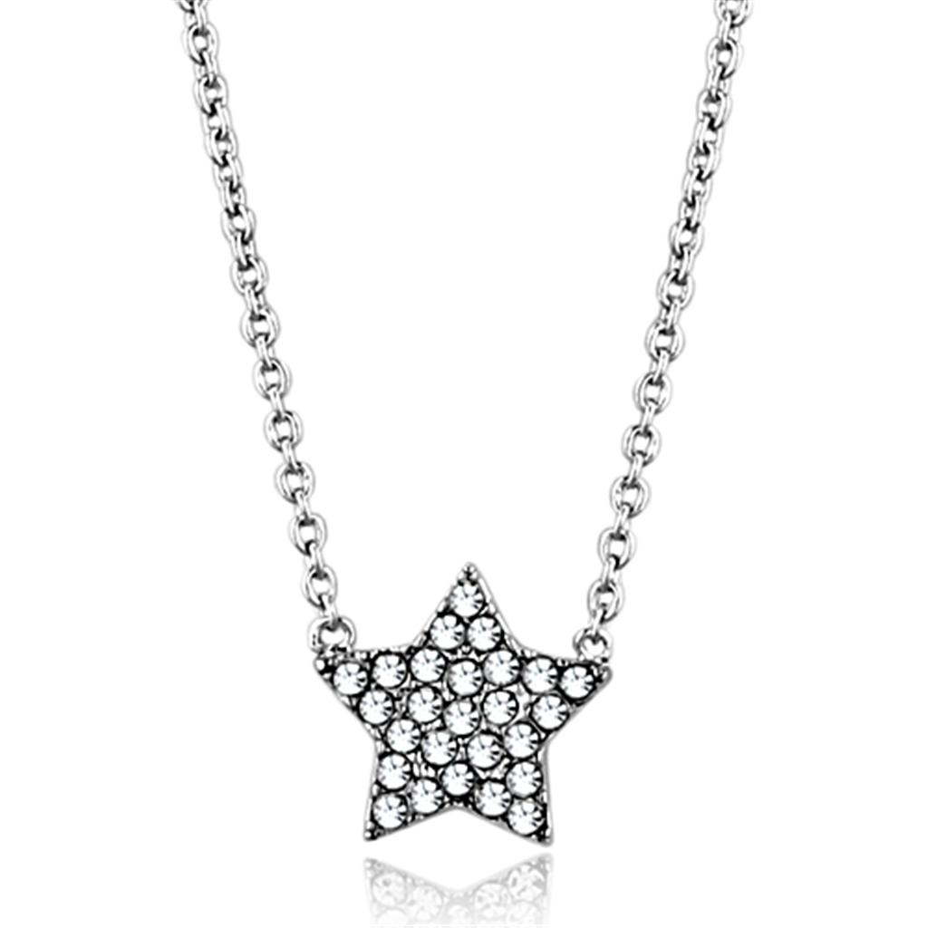 JCE3225 Rhodium Brass Necklace with Top Grade Crystal in Clear