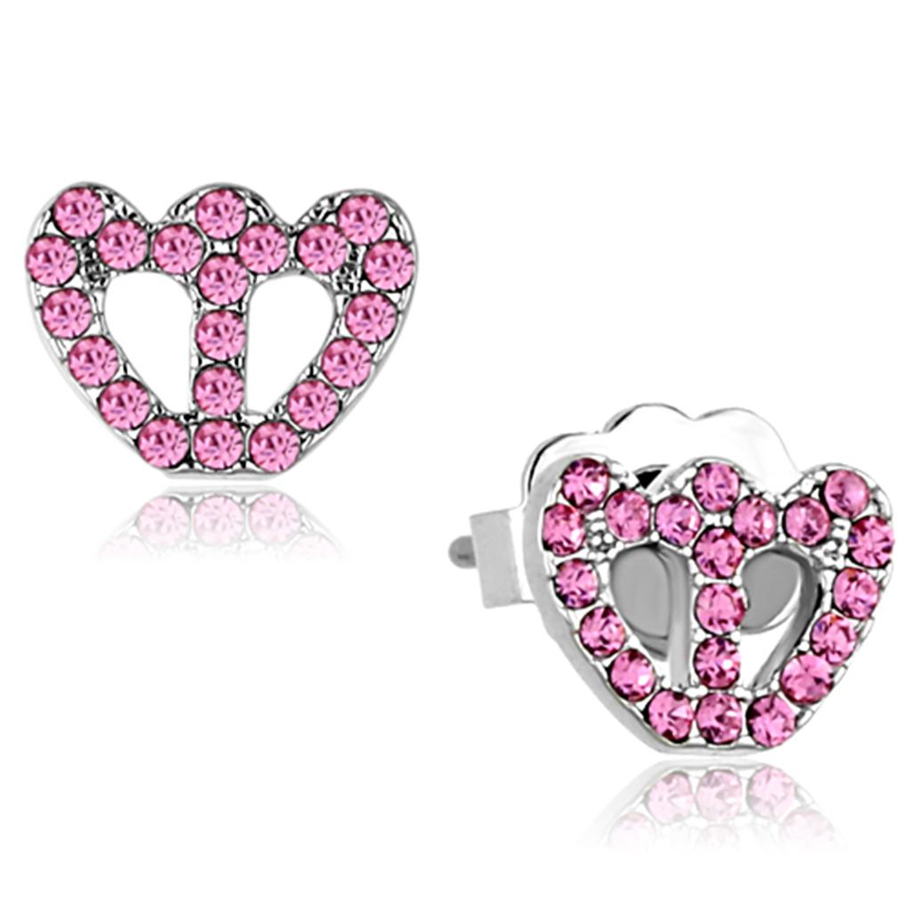 JCE3231 Rhodium Brass Earrings with Top Grade Crystal in Rose