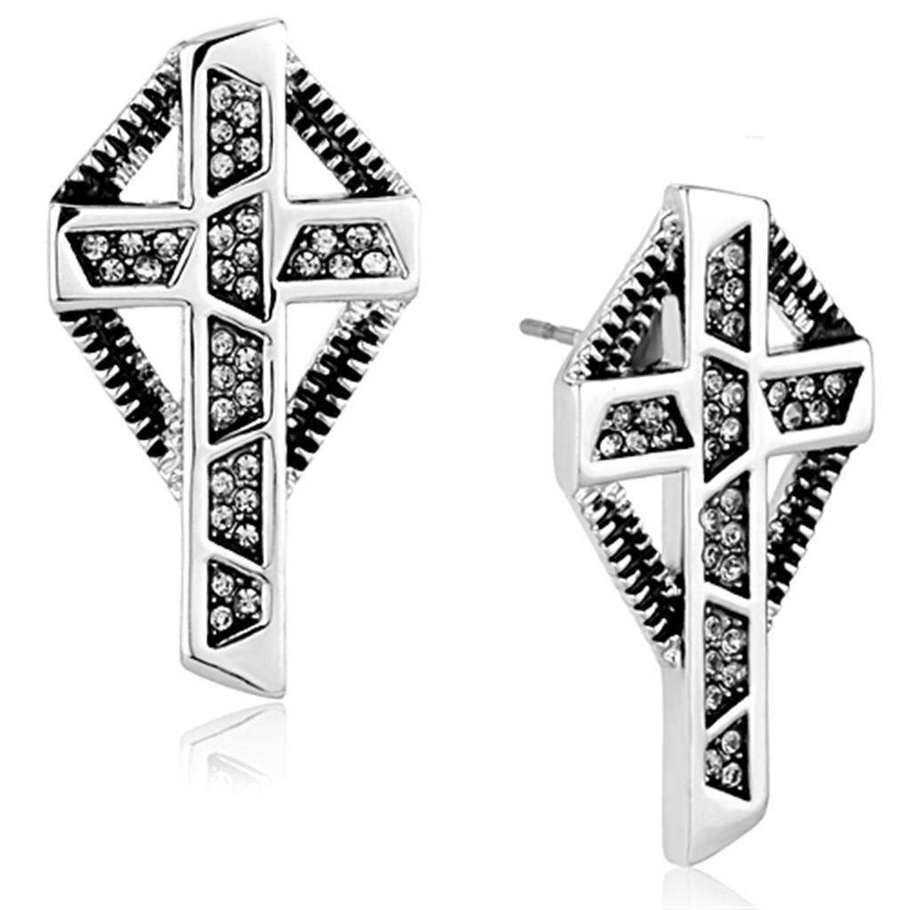 JCE3282 Rhodium Brass Earrings with Top Grade Crystal in Black Diamond