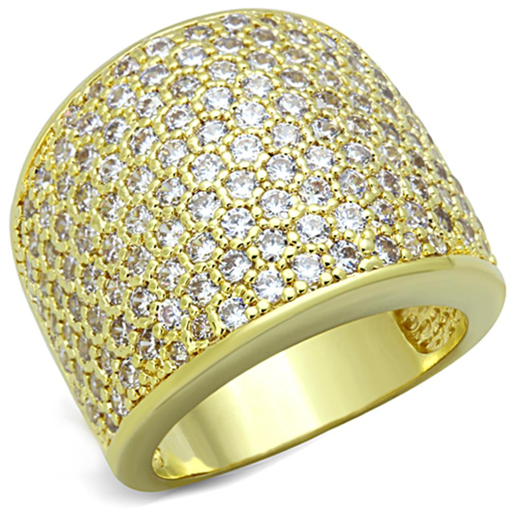 JCE3284 Gold Brass Ring with AAA Grade CZ in Clear