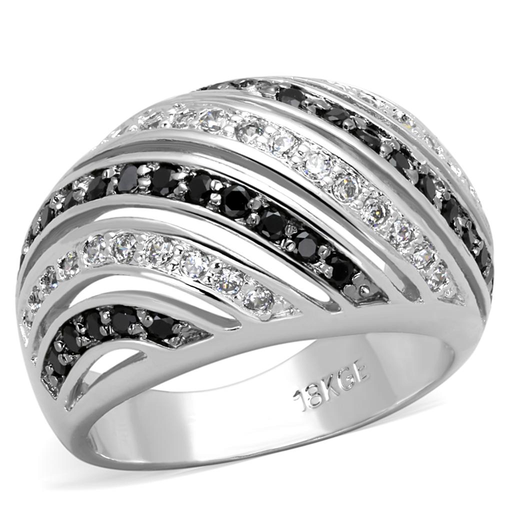 JCE3399 Rhodium + Ruthenium Brass Ring with AAA Grade CZ in Black Diamond