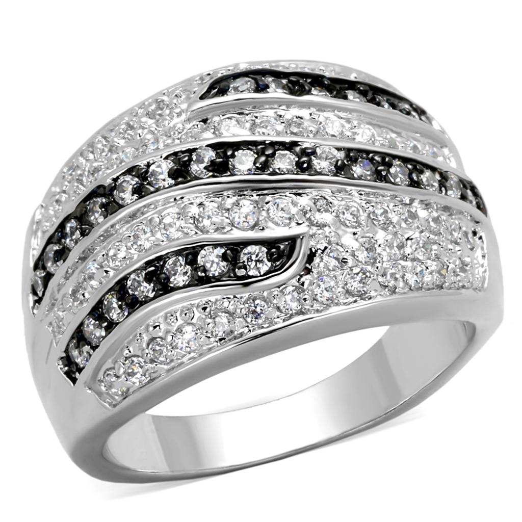 JCE3400 Rhodium + Ruthenium Brass Ring with AAA Grade CZ in Clear