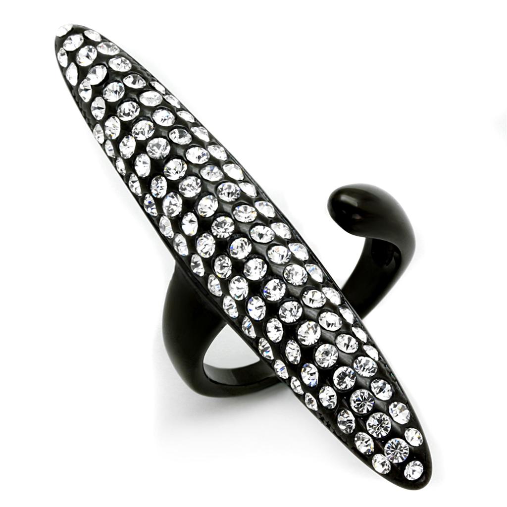 JCE3510 IP Black(Ion Plating) Stainless Steel Ring with Top Grade Crystal in Clear