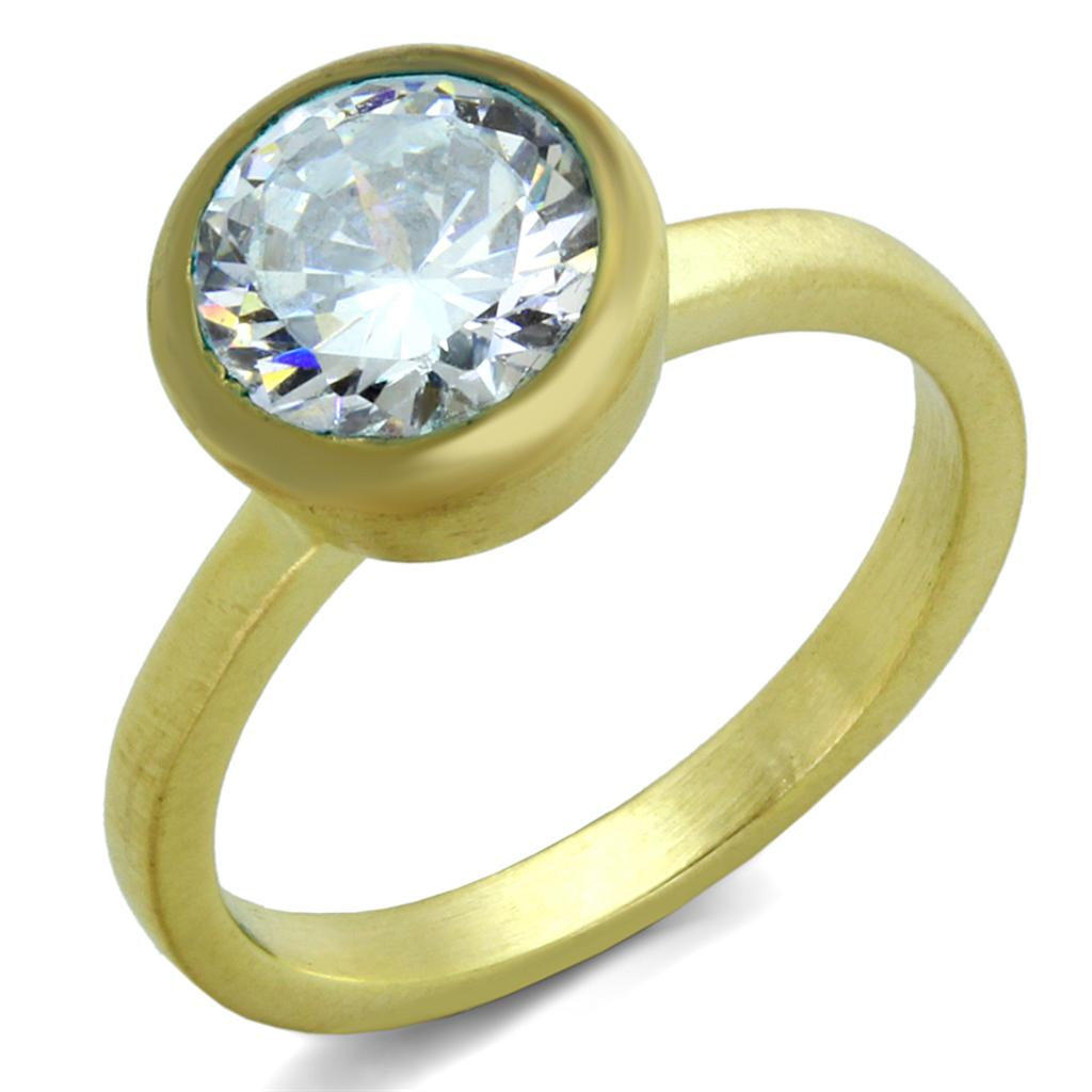 JCE3538 Gold & Brush Brass Ring with AAA Grade CZ in Clear