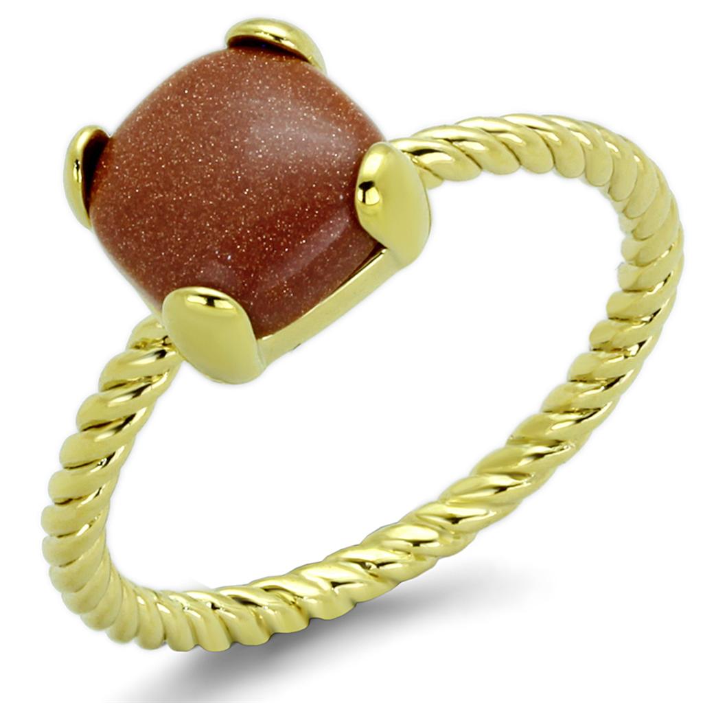 JCE3547 Gold Brass Ring with Synthetic Cat Eye in Brown
