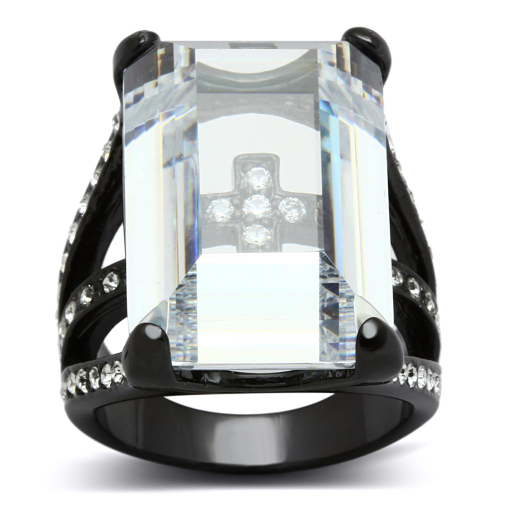 JCE3593 TIN Cobalt Black Brass Ring with AAA Grade CZ in Clear