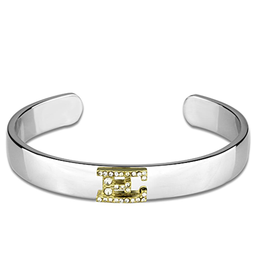 JCE3615 Reverse Two-Tone White Metal Bangle with Top Grade Crystal  in Clear