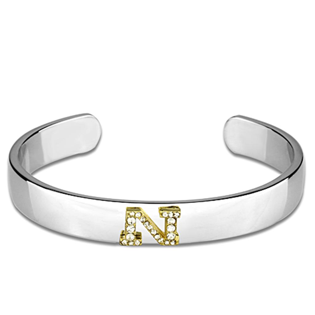 JCE3623 Reverse Two-Tone White Metal Bangle with Top Grade Crystal  in Clear
