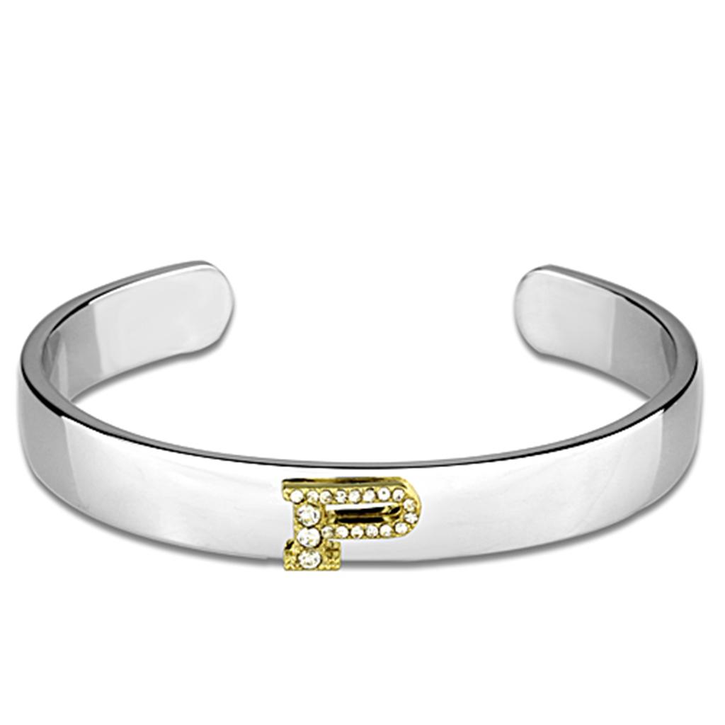 JCE3626 Reverse Two-Tone White Metal Bangle with Top Grade Crystal  in Clear