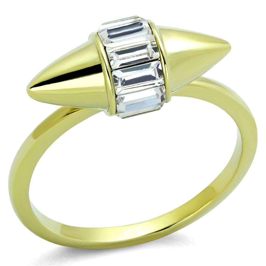 JCE3657 Gold Brass Ring with Top Grade Crystal in Clear