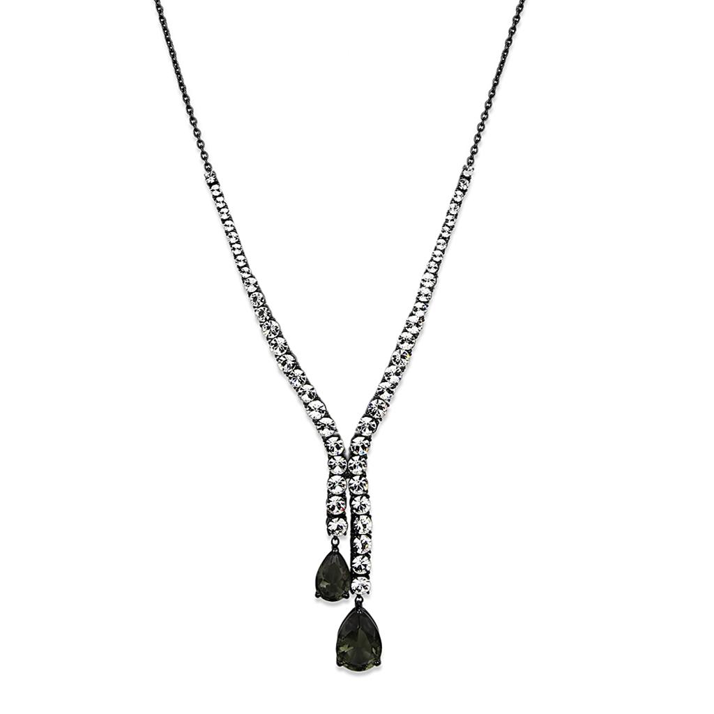 JCE3690 Ruthenium Brass Necklace with Synthetic Synthetic Glass in Black Diamond