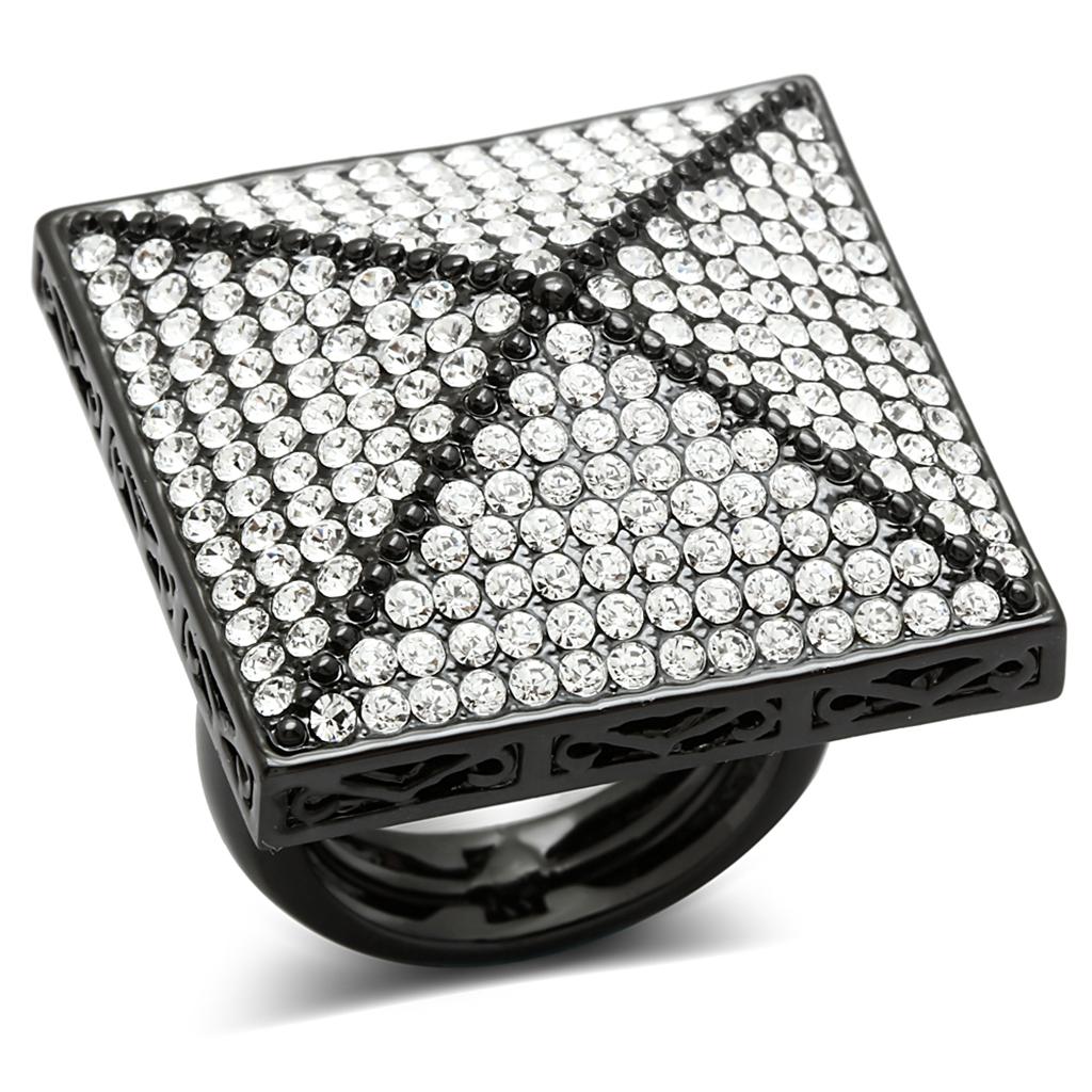 JCE3696 TIN Cobalt Black Brass Ring with Top Grade Crystal in Clear