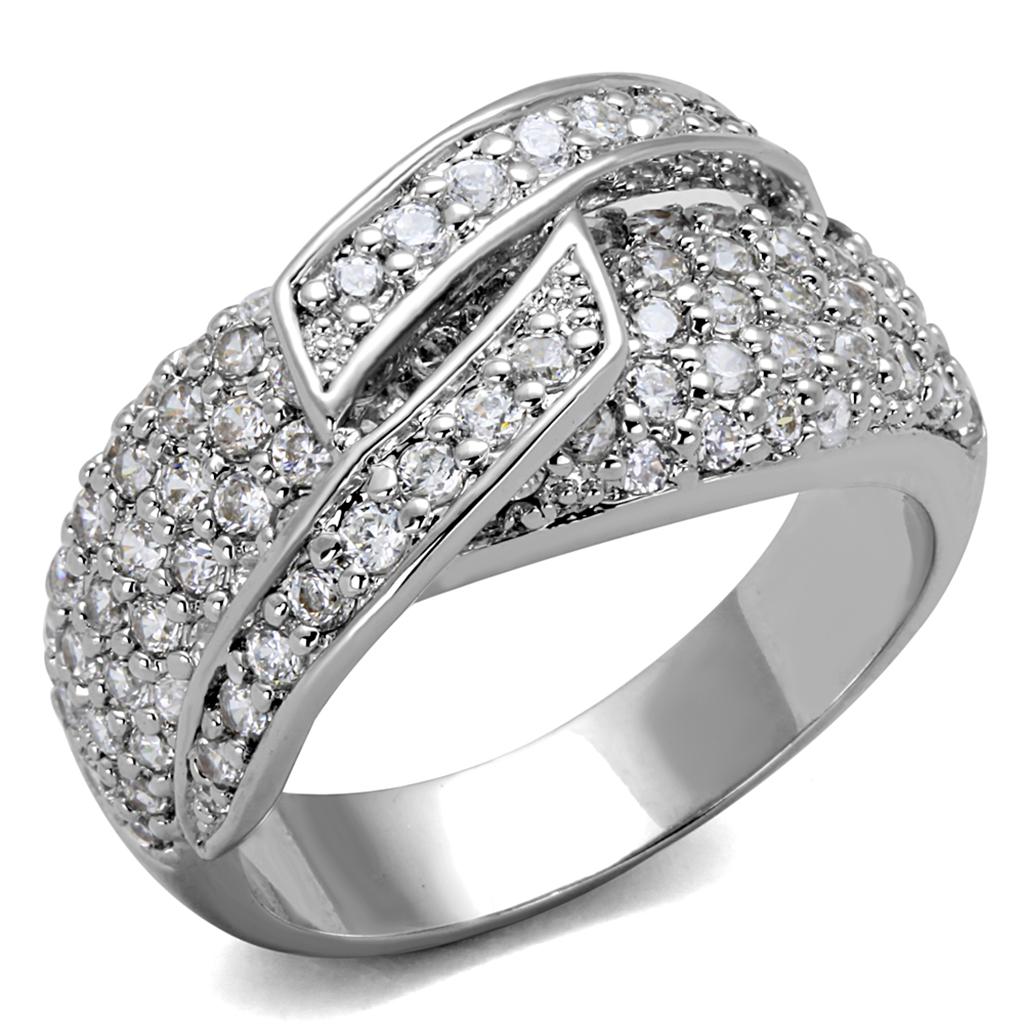 JCE3741 Rhodium Brass Ring with AAA Grade CZ in Clear