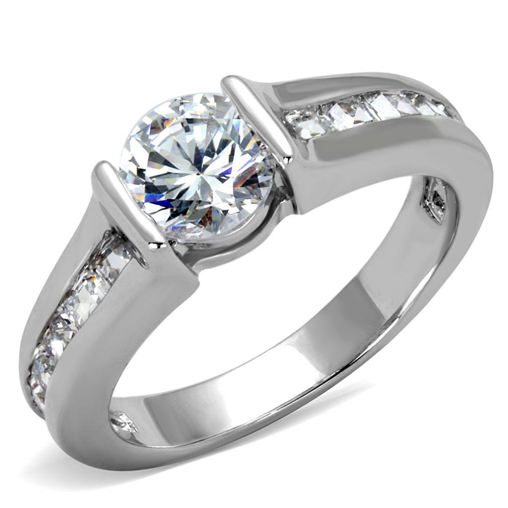 JCE3744 Rhodium Brass Ring with AAA Grade CZ in Clear