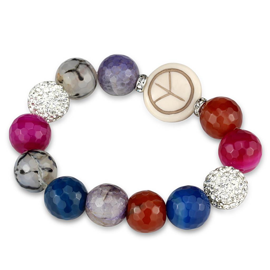 JCE3790 Antique Silver Brass Bracelet with Synthetic Onyx in Multi Color