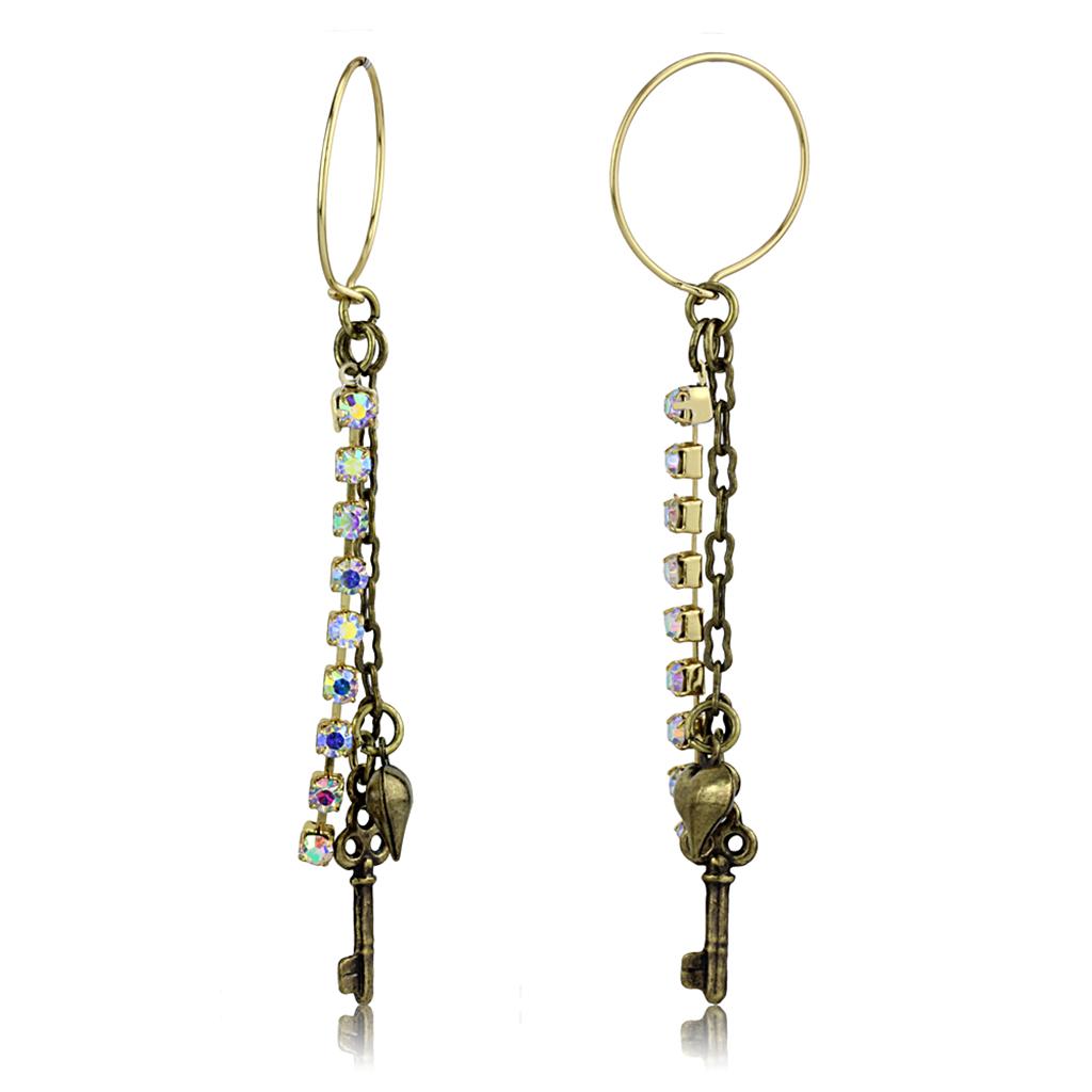 JCE3810 Antique Copper White Metal Earrings with Top Grade Crystal in White AB