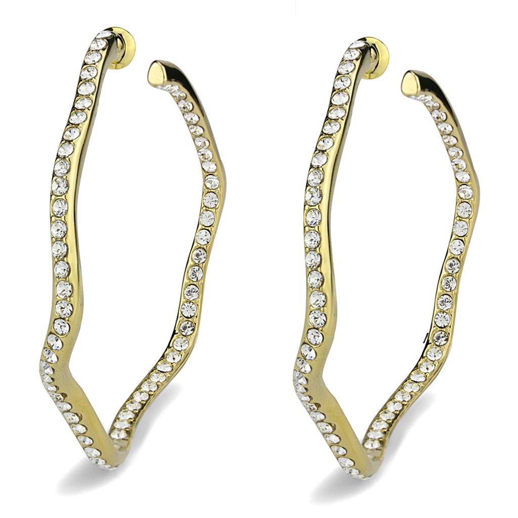 JCE3857 IP Gold(Ion Plating) Brass Earrings with Top Grade Crystal in Clear