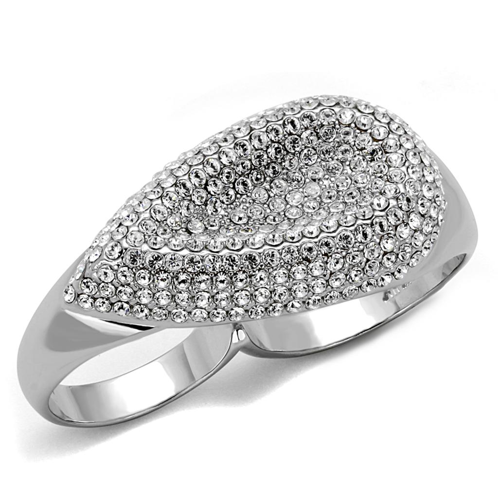 JCE3913 Rhodium Brass Ring with Top Grade Crystal  in Clear