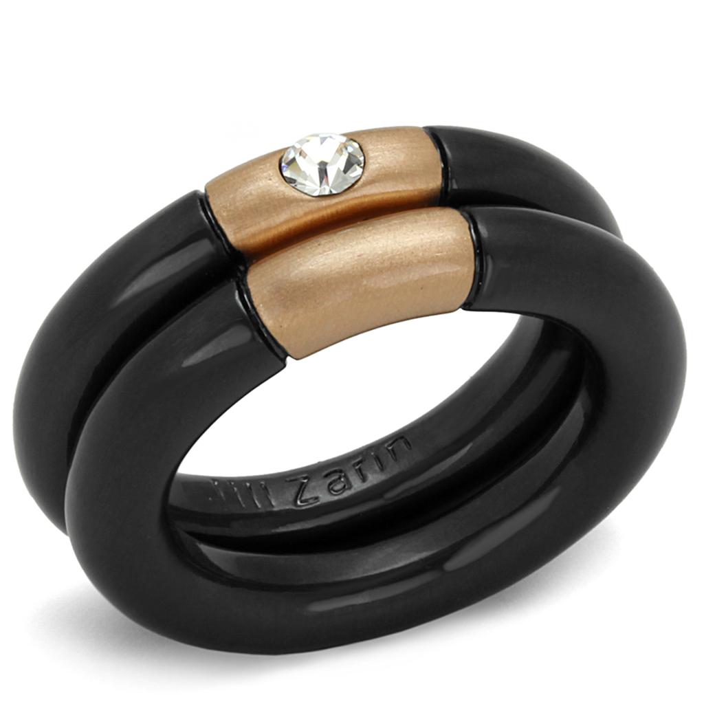 JCE3919 Rose Gold+Ruthenium Brass Ring with Top Grade Crystal  in Clear