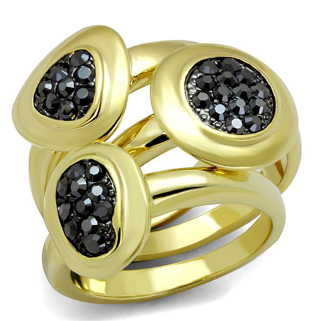 JCE3927 Gold Brass Ring with Top Grade Crystal  in Hematite