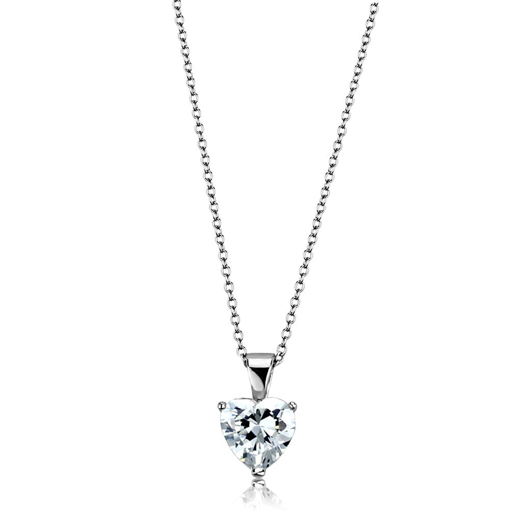 JCE3936 Rhodium Brass Chain Pendant with AAA Grade CZ  in Clear