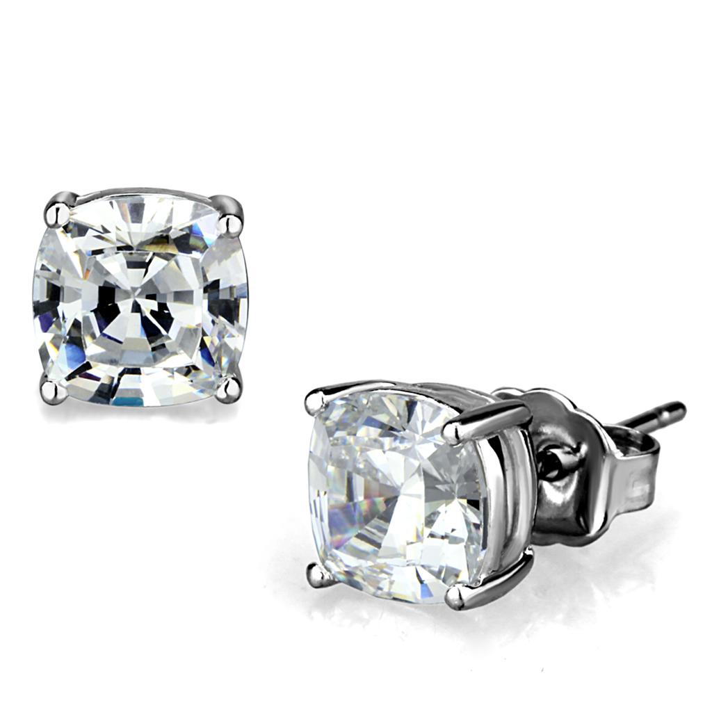 JCE3948 Rhodium Brass Earrings with AAA Grade CZ in Clear