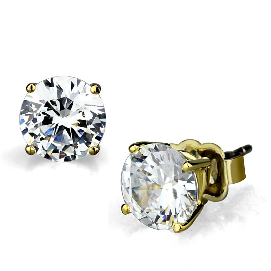 JCE3949 Gold Brass Earrings with AAA Grade CZ in Clear