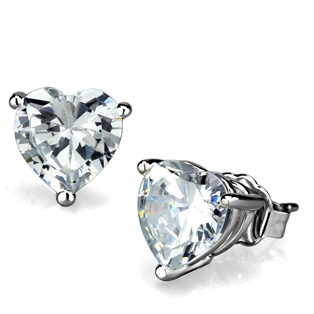 JCE3951 Rhodium Brass Earrings with AAA Grade CZ in Clear