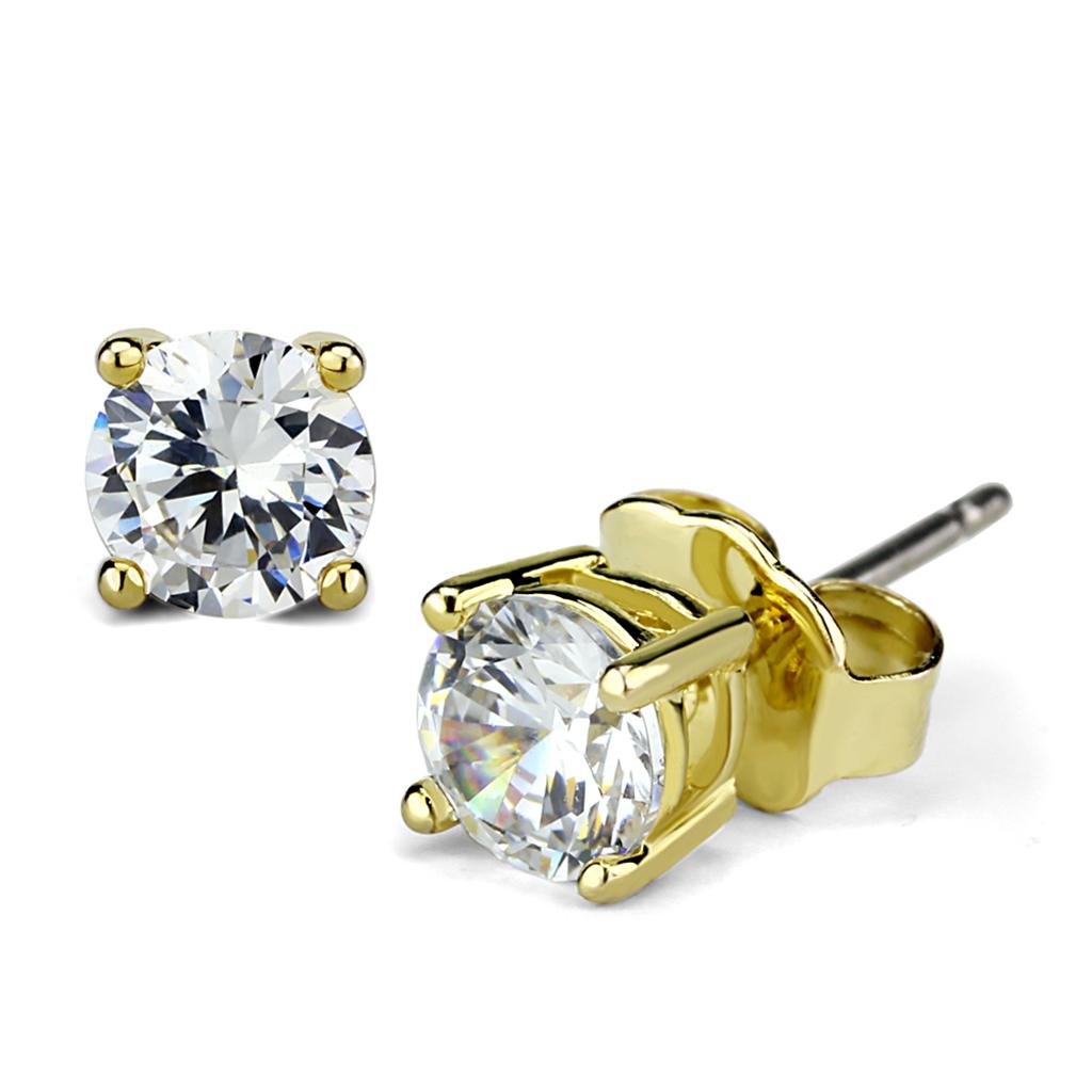 JCE3958 Gold Brass Earrings with AAA Grade CZ in Clear