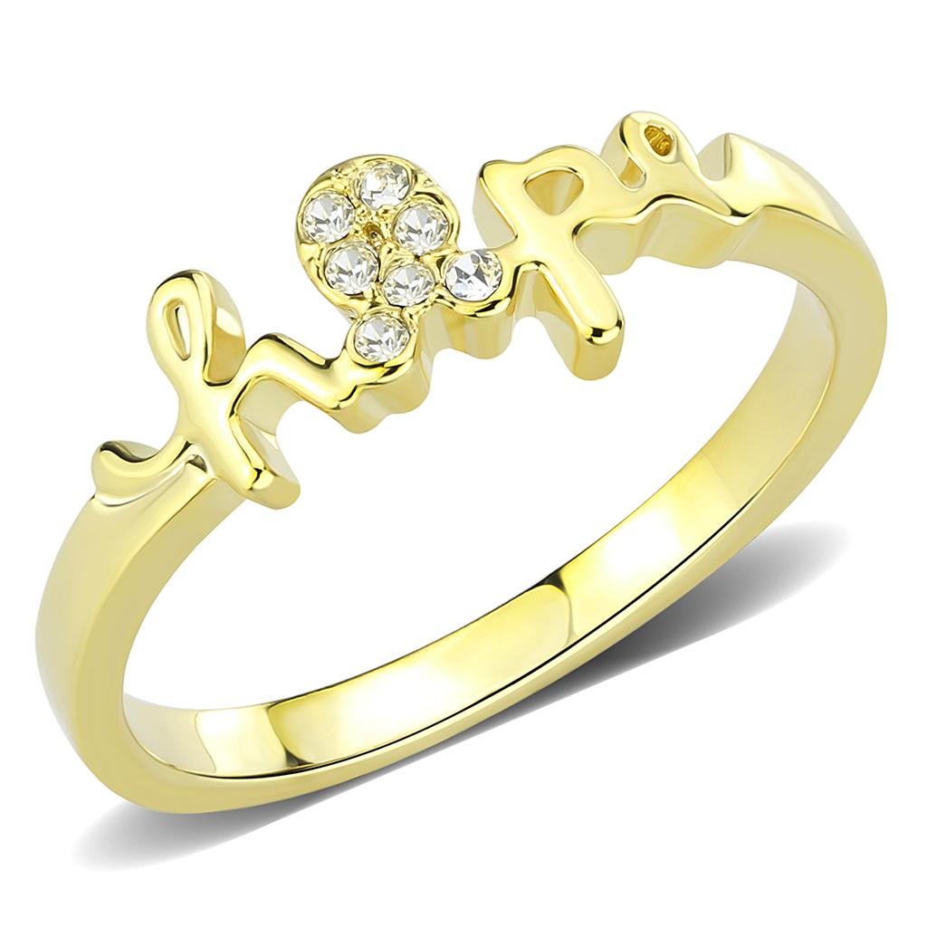 JCE3965 Flash Gold Brass Ring with Top Grade Crystal  in Clear