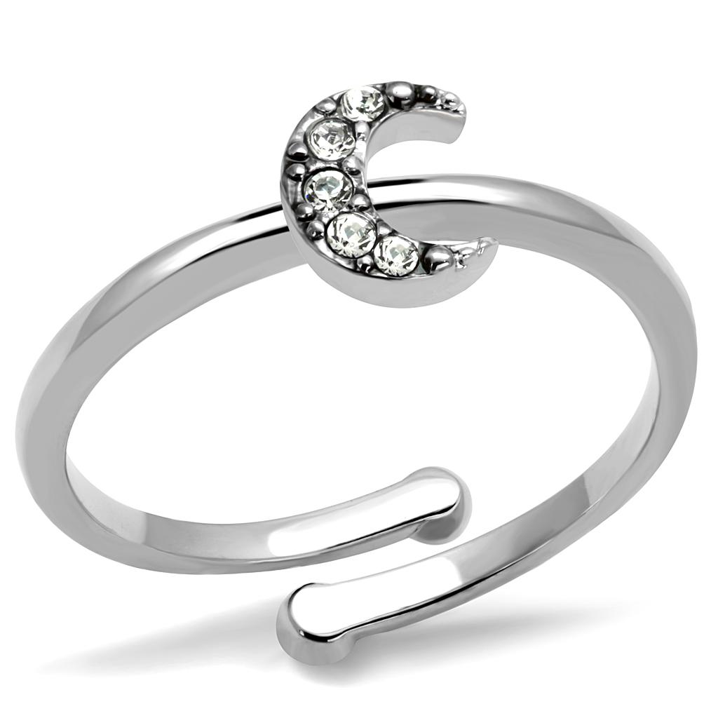 JCE4045 Rhodium Brass Ring with Top Grade Crystal in Clear