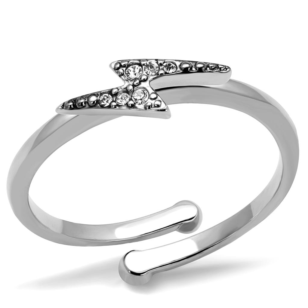 JCE4047 Rhodium Brass Ring with Top Grade Crystal in Clear