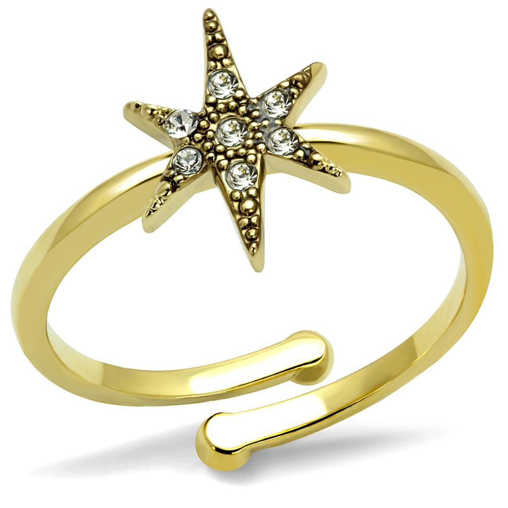 JCE4052 Flash Gold Brass Ring with Top Grade Crystal in Clear
