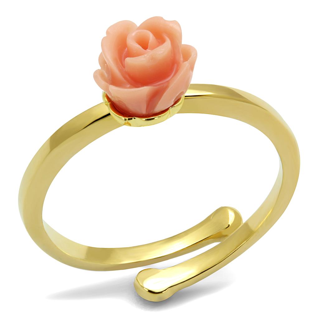 JCE4059 Flash Gold Brass Ring with Synthetic Synthetic Stone in Light Peach